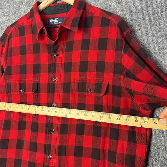 VINTAGE POLO‎ RALPH LAUREN BUFFALO RED PLAIN BUTTON DOWN SZ XL - Picture 4 of 8